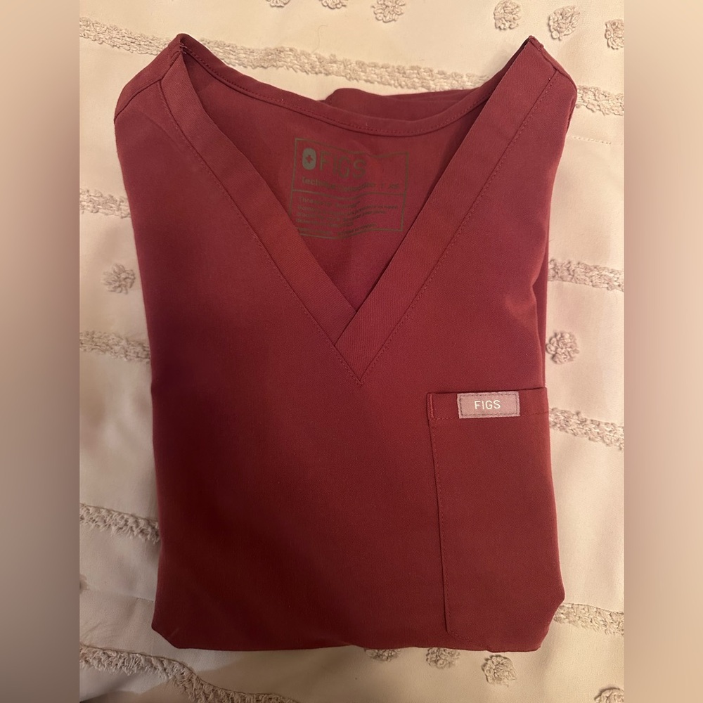Figs Burgundy V-Neck Scrub Top